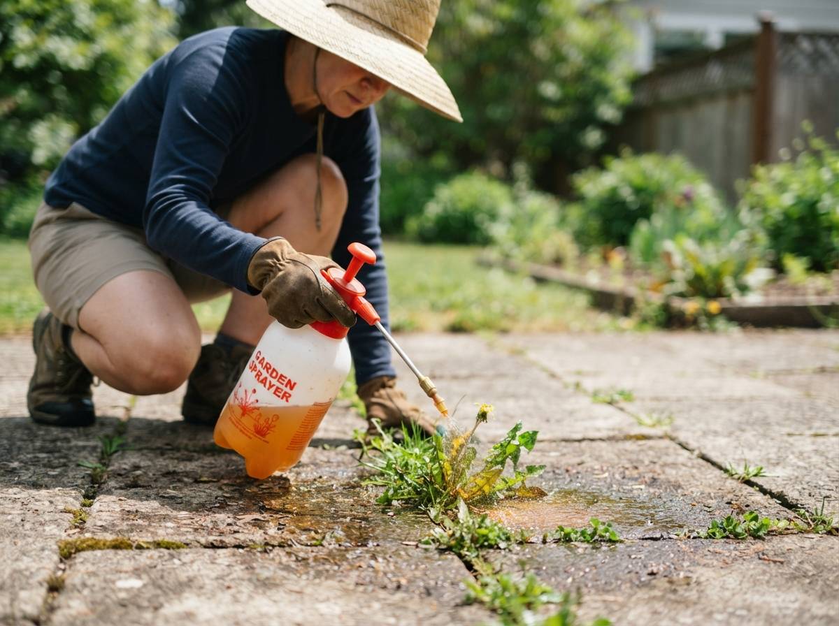 A simple vinegar, salt, and dish soap spray can wipe out small weeds in cracks and gravel within hours, no chemicals…